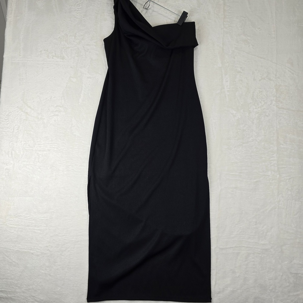 Privacy Please Large Black One Shoulder Elegant Midi Bodycon Dress Travel Knit
